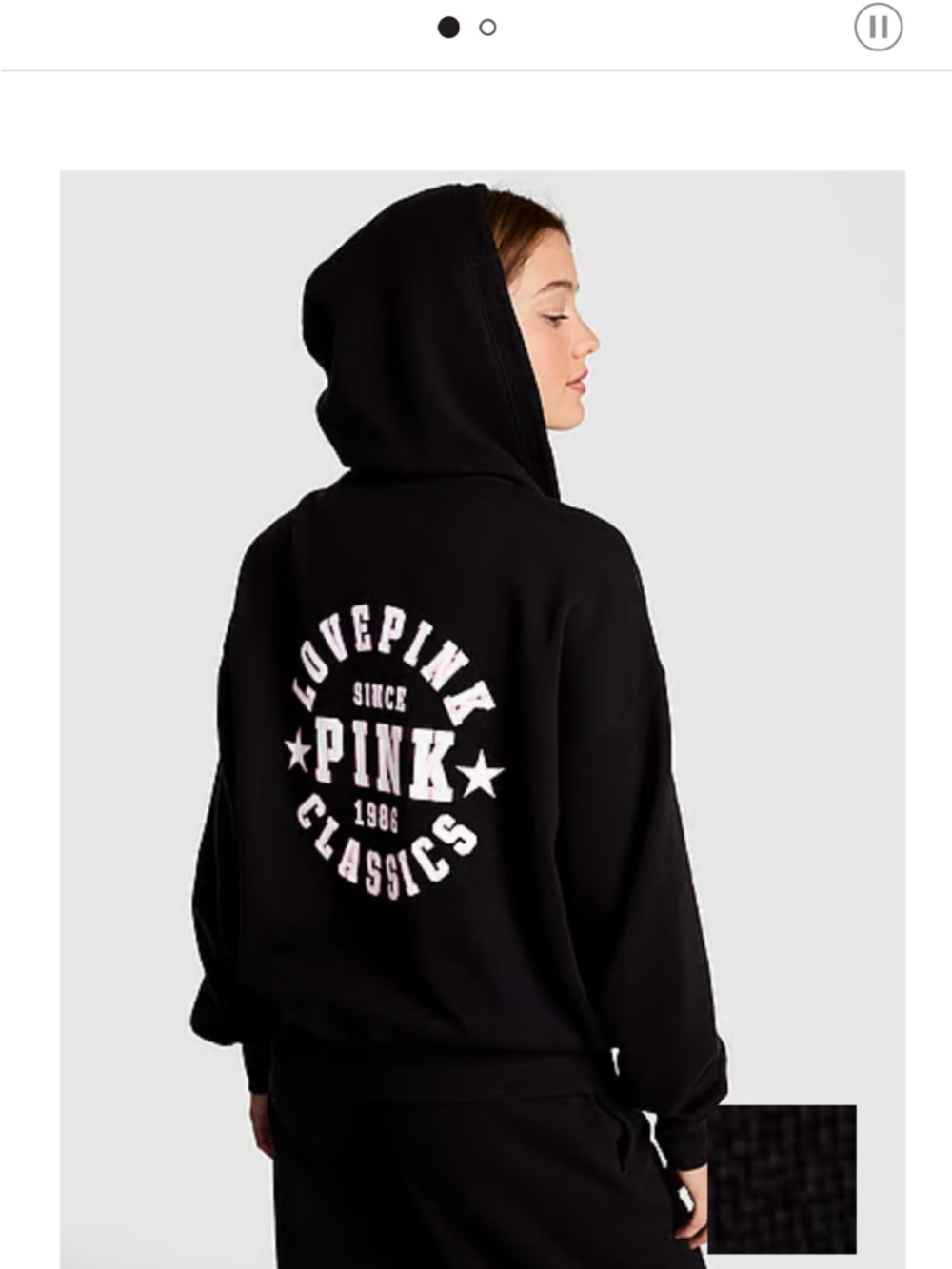 PINK Victoria's Secret Black Hoodie with Light Pink Back Graphic